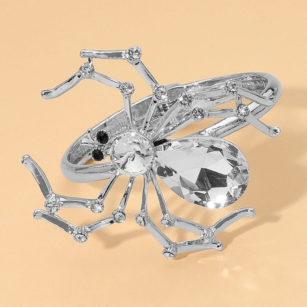 Silver Spider Halloween Rhinestone Crystal Statement Bracelet Hinged Bangle